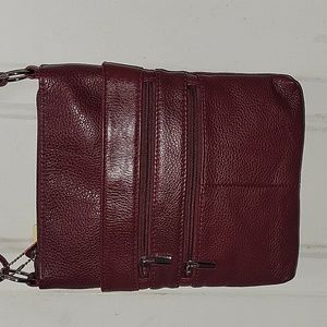 Cowhide leather crossbody maroon purse.